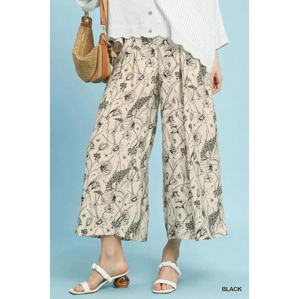 Umgee Two Tone Floral Print Pants